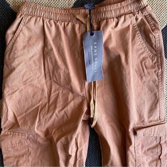 New Sans Souci $112 Clay Brown Elastic Waist Cargo Crop Small - Picture 5 of 14